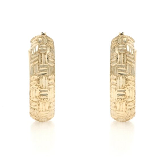 Yellow Gold Basketweave Hoop Earrings 10k Pierced